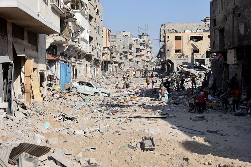 A view of the destroyed buildings and rubble after the Israeli military withdrew from the Shujaiya neighbourhood, east of Gaza City on July 10, 2024